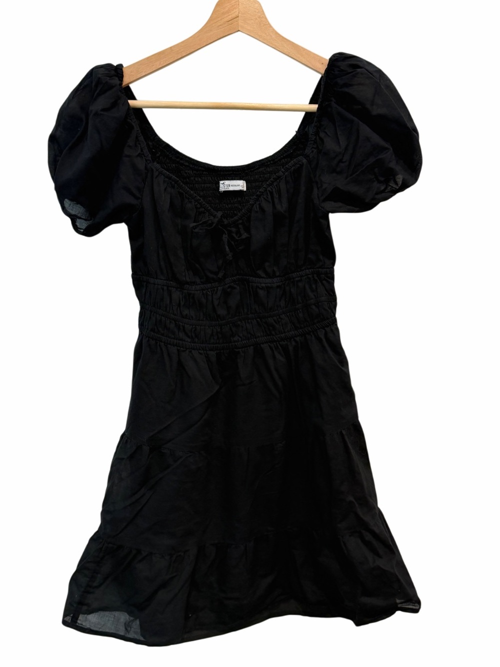 Hollister Black Smocked Puff Sleeve Mini Dress Boho Milkmaid Size Small